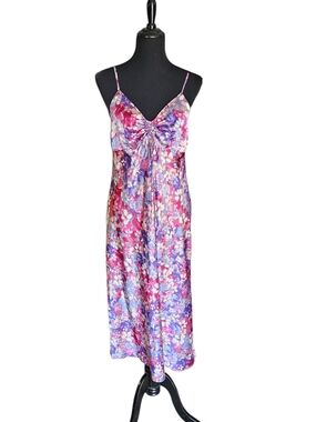 Floral Satin Slip Dress in Pink & Purple